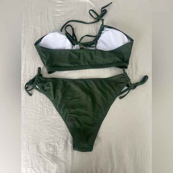 Swim Summer Beach Women's Solid Color Two-Piece Bikini Set DARK GREEN SIZE XL - Picture 8 of 9